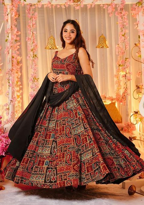 Multicolor Digital Print Heavy Rayon Kurta With Dupatta