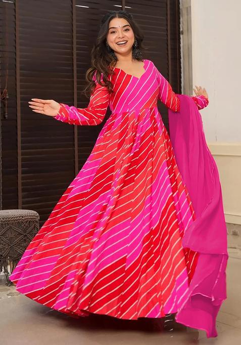Pink Digital Print Heavy Rayon Kurta With Dupatta