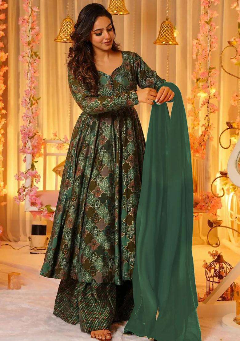 Green Digital Print Muslin Kurta Set - Indya