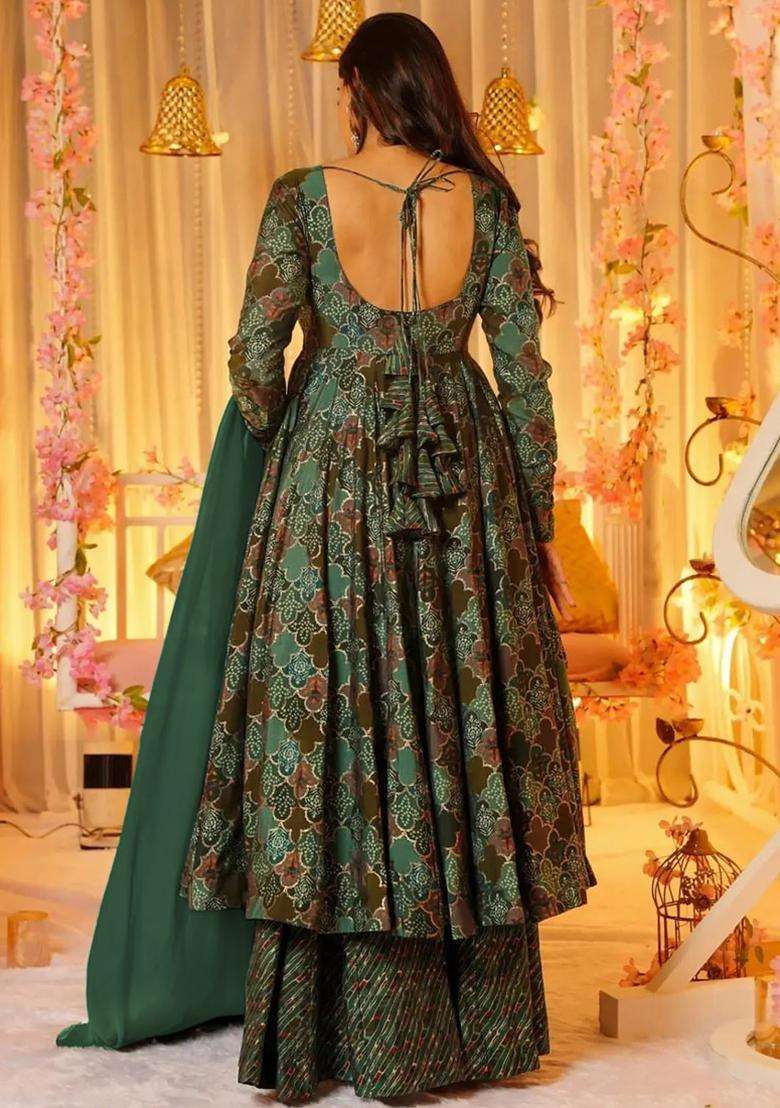 Green Digital Print Muslin Kurta Set - Indya