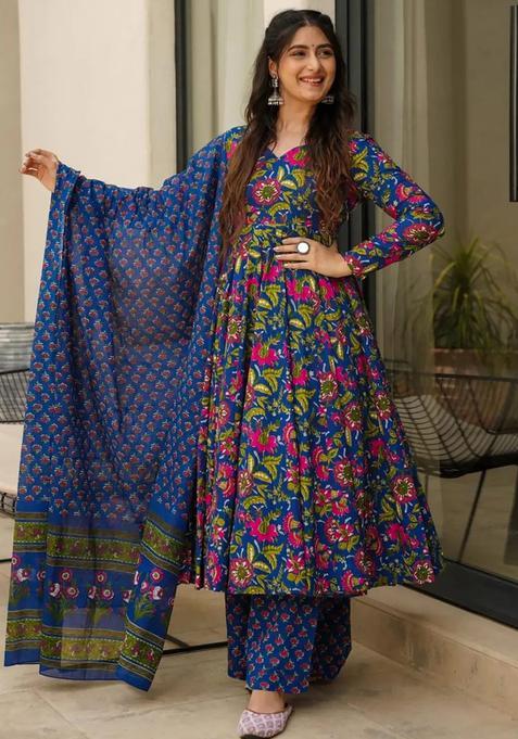 Blue Digital Print Maslin Kurta Set