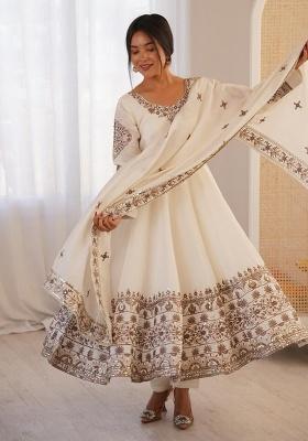 White Embroidery Silk Gown