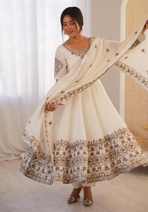 White Embroidery Silk Gown