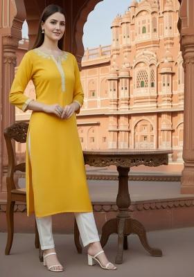 Yellow Embroidery Rayon Kurta Set