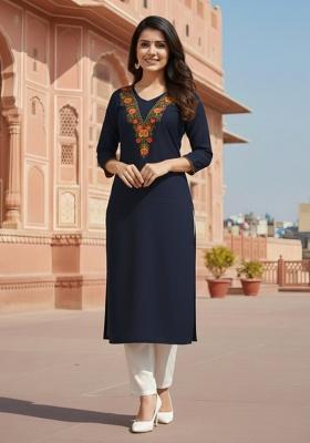 Black Embroidery Rayon Kurta Set