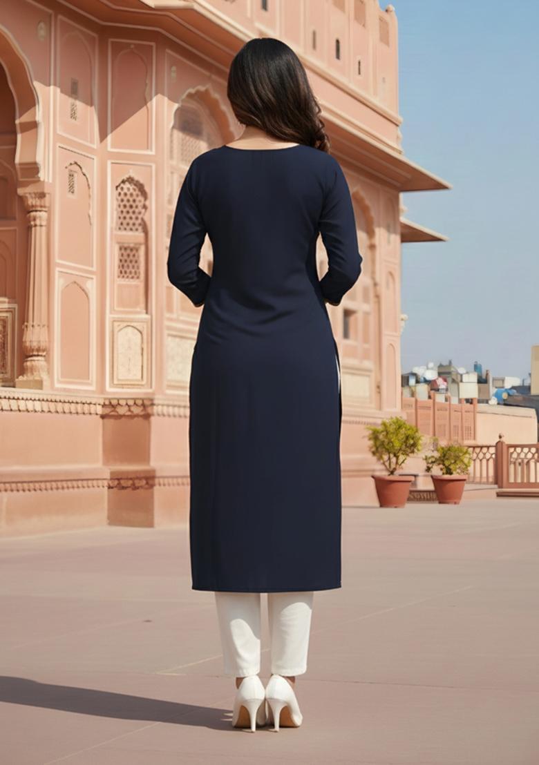 Black Embroidery Rayon Kurta Set - Indya