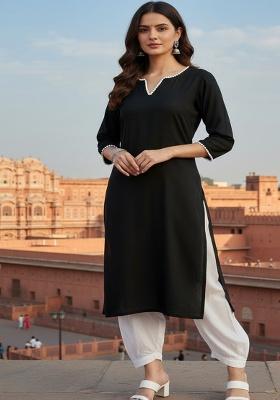 Black Embroidery Rayon Kurta Set
