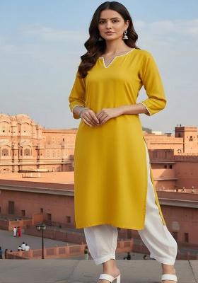 Yellow Embroidery Rayon Kurta Set