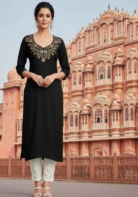 Black Embroidery Rayon Kurta Set