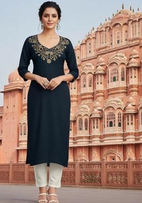 Black Embroidery Rayon Kurta Set