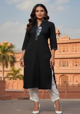 Black Embroidery Rayon Kurta Set