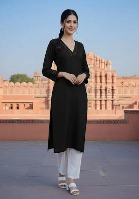 Black Embroidery Rayon Kurta Set