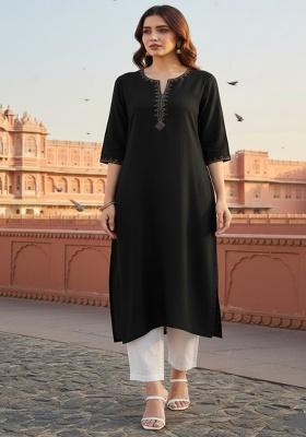 Black Embroidery Rayon Kurta Set