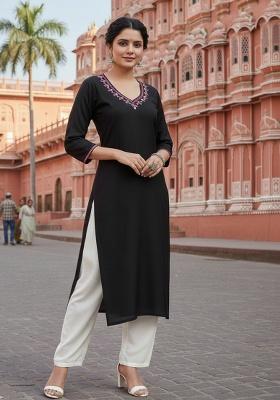 Black Embroidery Rayon Kurta Set