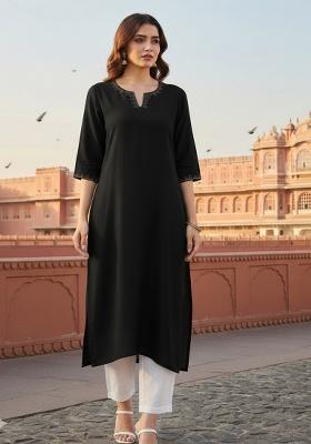 Black Embroidery Rayon Kurta Set