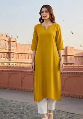 Yellow Embroidery Rayon Kurta Set