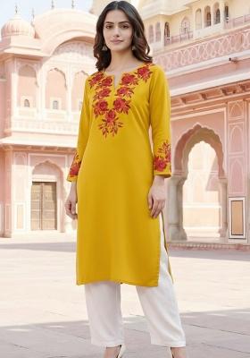 Yellow Embroidery Rayon Kurta Set