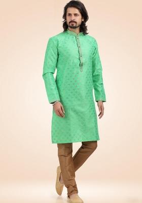Green Embroidery Jacquard Kurta Set