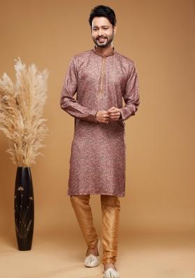 Brown Embroidery Silk Kurta Set