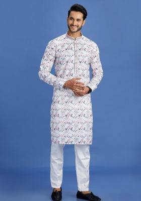 Multicolor Embroidery Cotton Kurta Set