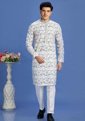 Multicolor Embroidery Cotton Kurta Set