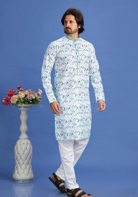 Blue Embroidery Cotton Kurta Set