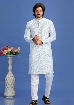 Blue Embroidery Cotton Kurta Set