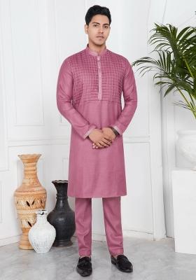 Pink Embroidery Cotton Kurta Set