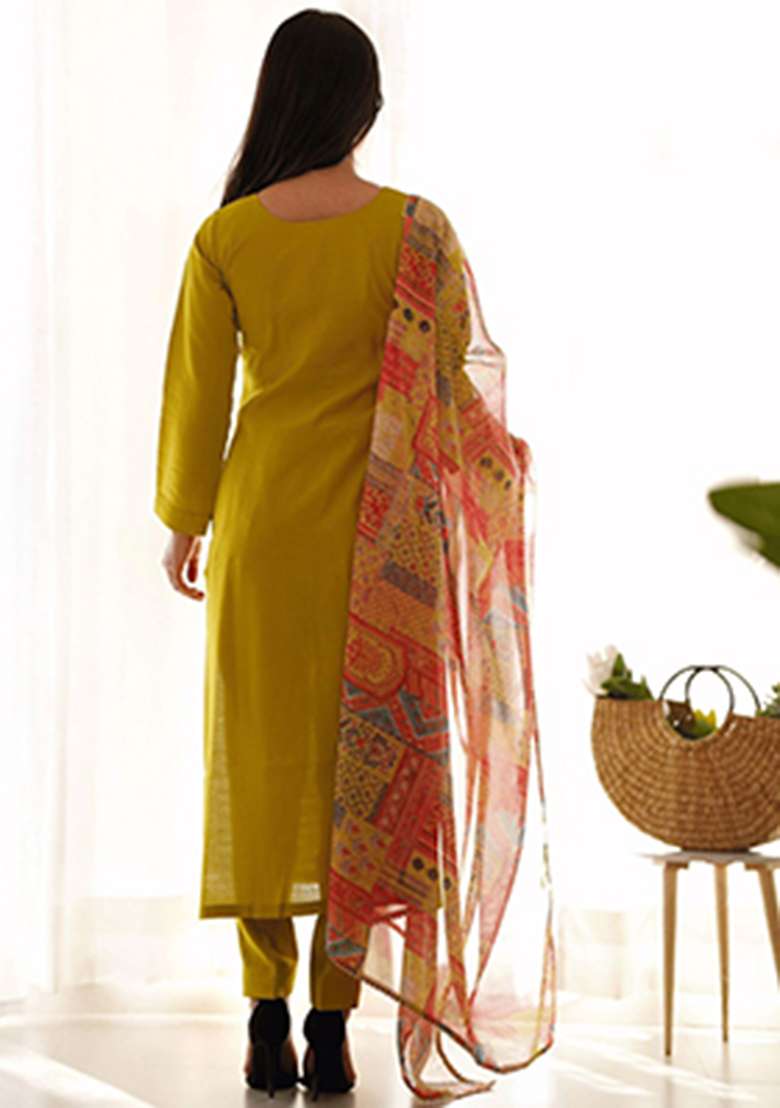 Yellow Solid Viscose Kurta Set - Indya