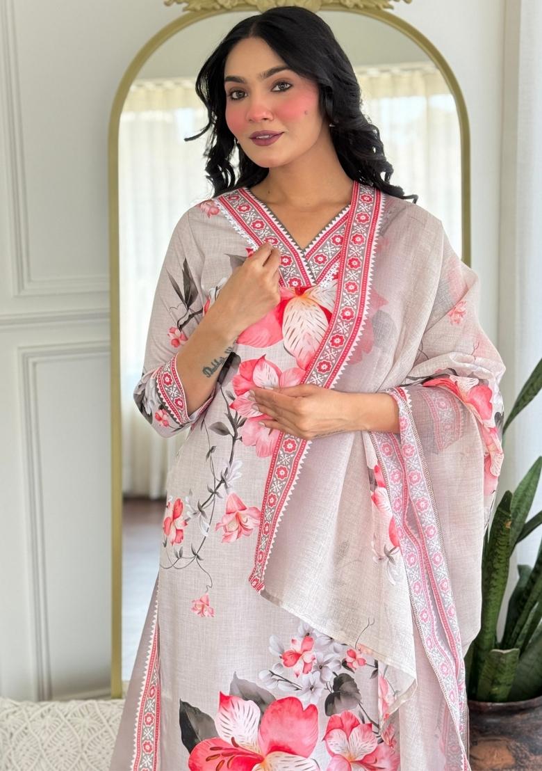 Cream Abstract Print Rayon Kurta Set - Indya