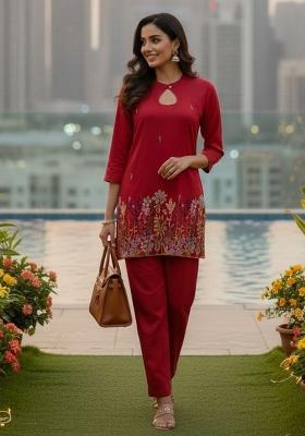 Pink Abstract Print Silk Kurta Set