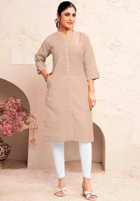 Brown Abstract Print Cotton Kurta