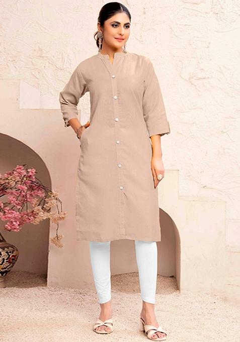 Brown Abstract Print Cotton Kurta