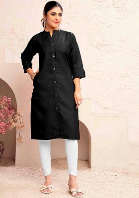 Black Abstract Print Cotton Kurta