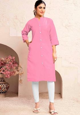 Pink Abstract Print Cotton Kurta