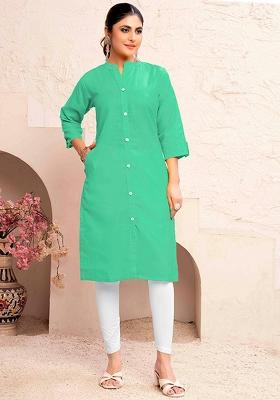Sea Green Abstract Print Cotton Kurta