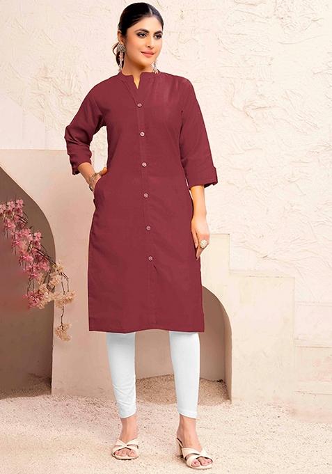 Maroon Abstract Print Cotton Kurta