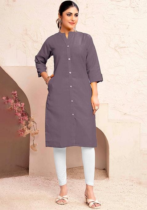 Grey Abstract Print Cotton Kurta