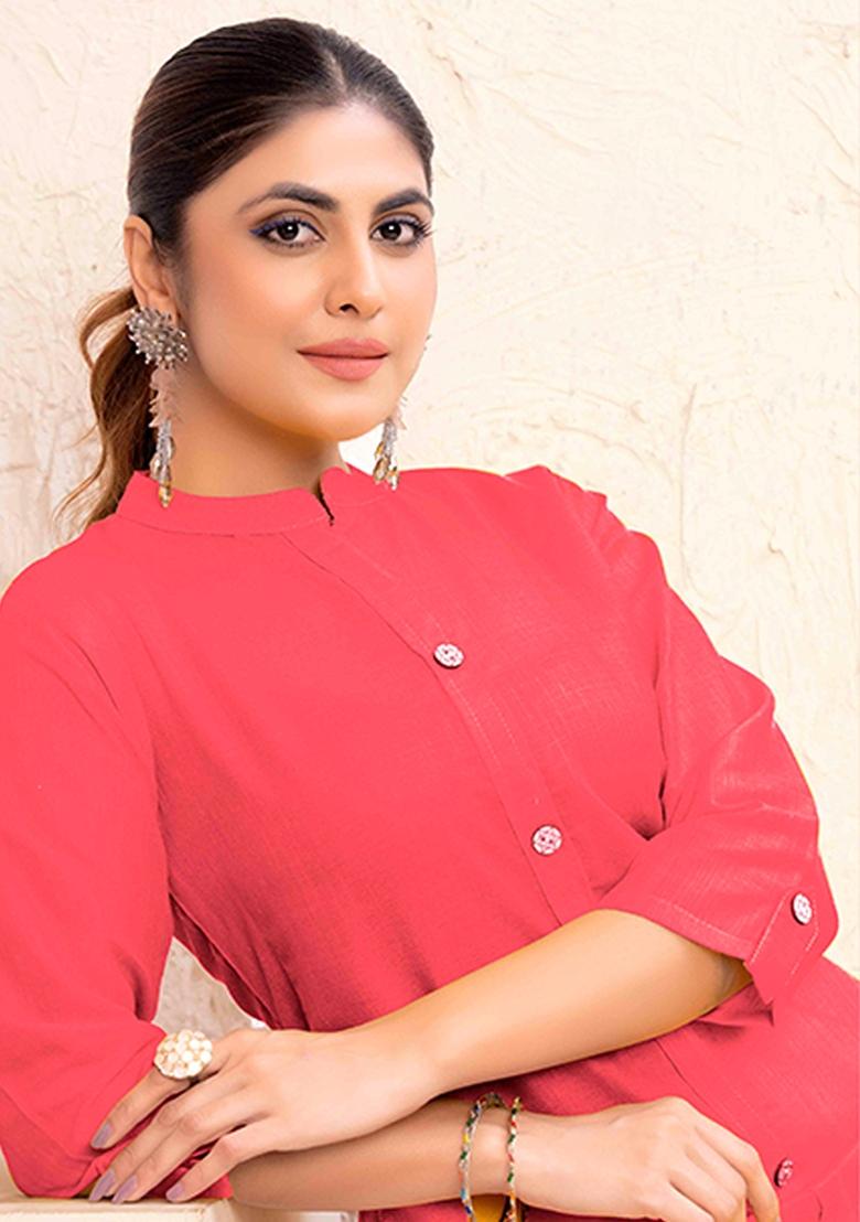 Red Abstract Print Cotton Kurta - Indya