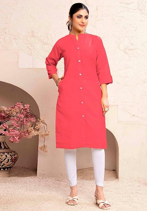 Red Abstract Print Cotton Kurta