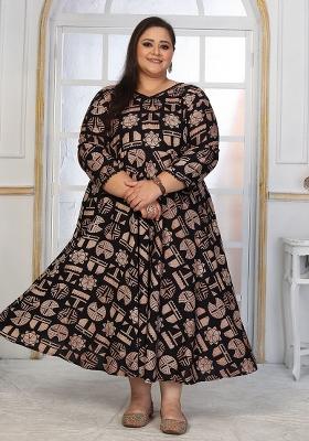 Black Abstract Print Rayon Kurta