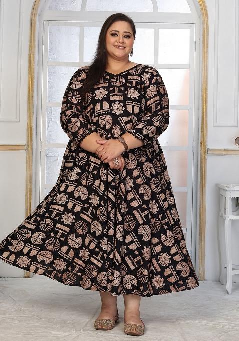 Black Abstract Print Rayon Kurta