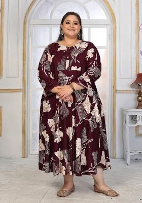 Wine Abstract Print Rayon Kurta