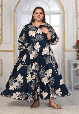 Blue Abstract Print Rayon Kurta