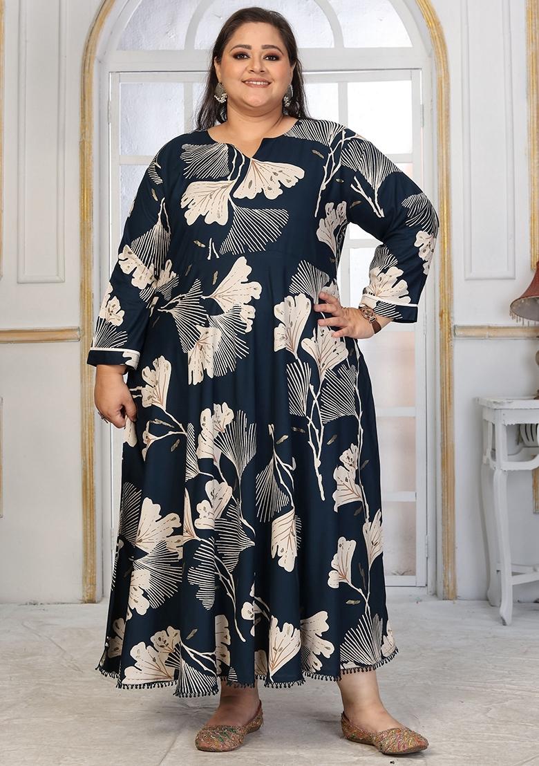 Blue Abstract Print Rayon Kurta - Indya