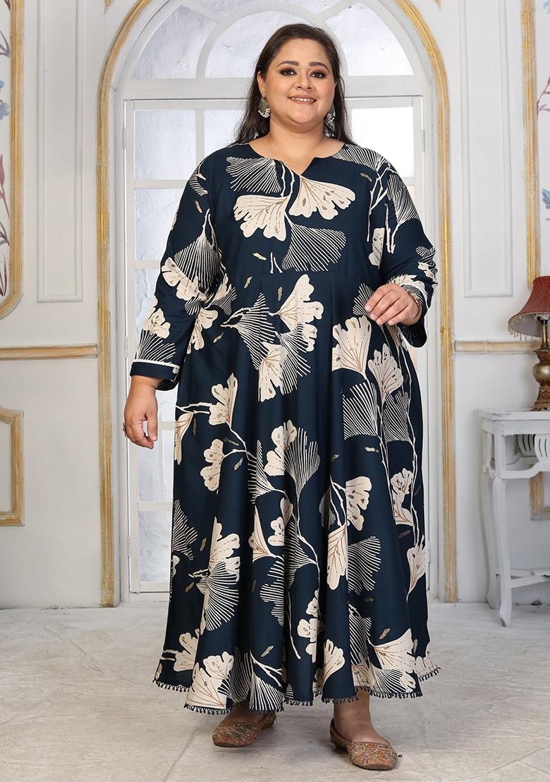 Blue Abstract Print Rayon Kurta - Indya