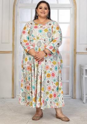 Off White Abstract Print Rayon Kurta