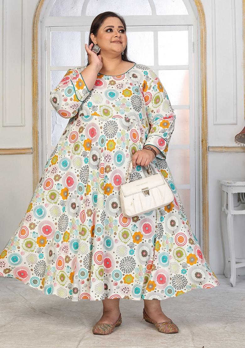 Off White Abstract Print Rayon Kurta - Indya