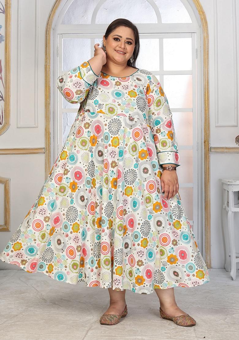 Off White Abstract Print Rayon Kurta - Indya