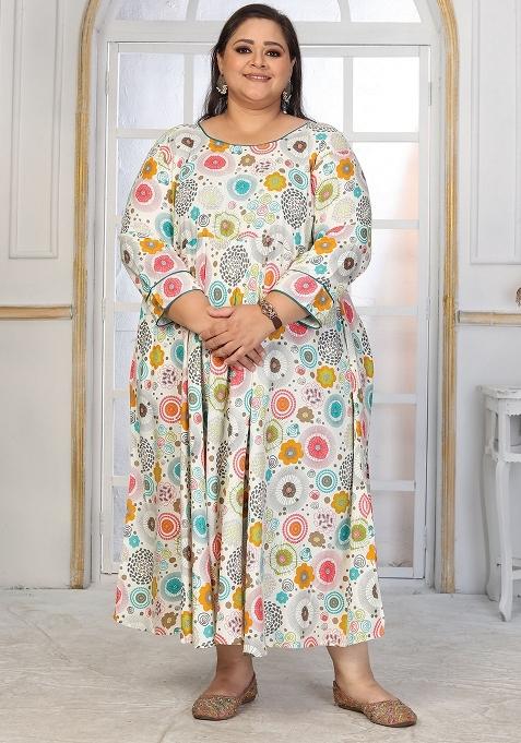 Off White Abstract Print Rayon Kurta